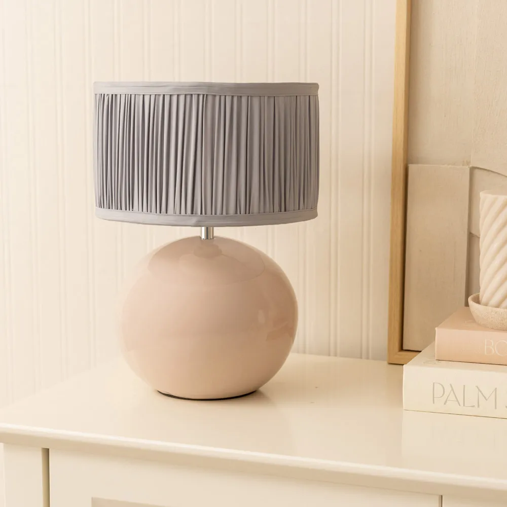 Bosco Ruched Pleated Drum Shade LED Table Lamp - Blue, Ceramic