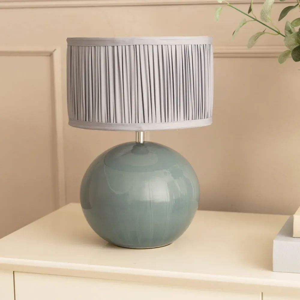 Bosco Ruched Pleated Drum Shade LED Table Lamp - Blue, Ceramic