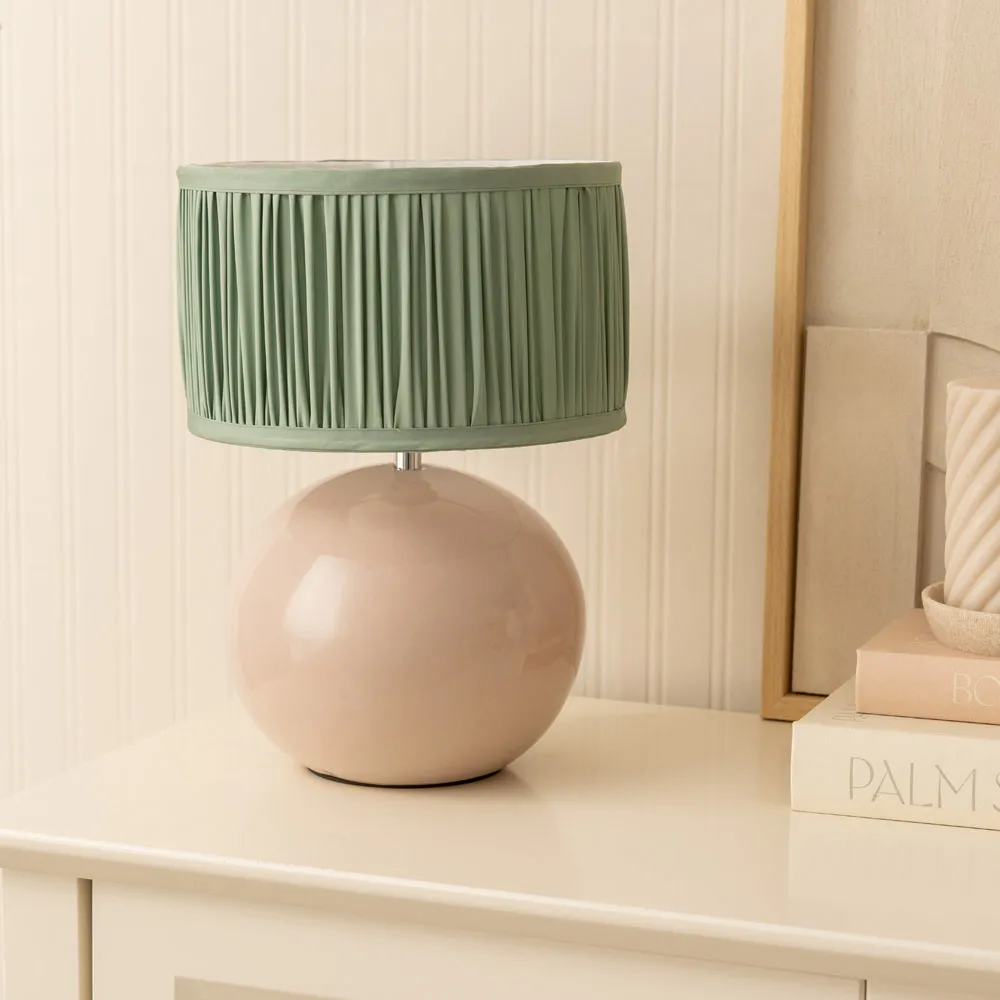 Bosco Ruched Pleated Drum Shade LED Table Lamp - Green, Ceramic
