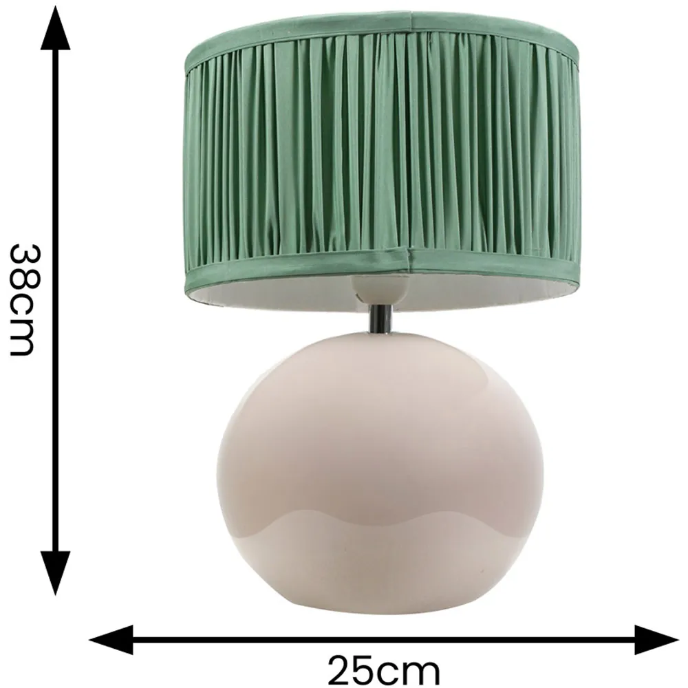 Bosco Ruched Pleated Drum Shade LED Table Lamp - Green, Ceramic