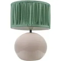 Bosco Ruched Pleated Drum Shade LED Table Lamp - Green, Ceramic