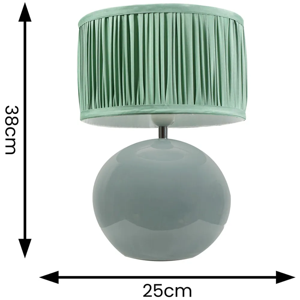Bosco Ruched Pleated Drum Shade LED Table Lamp - Green, Ceramic