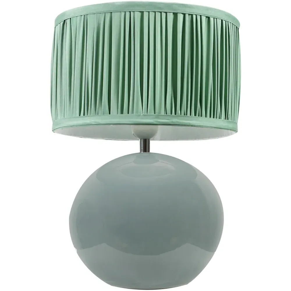 Bosco Ruched Pleated Drum Shade LED Table Lamp - Green, Ceramic