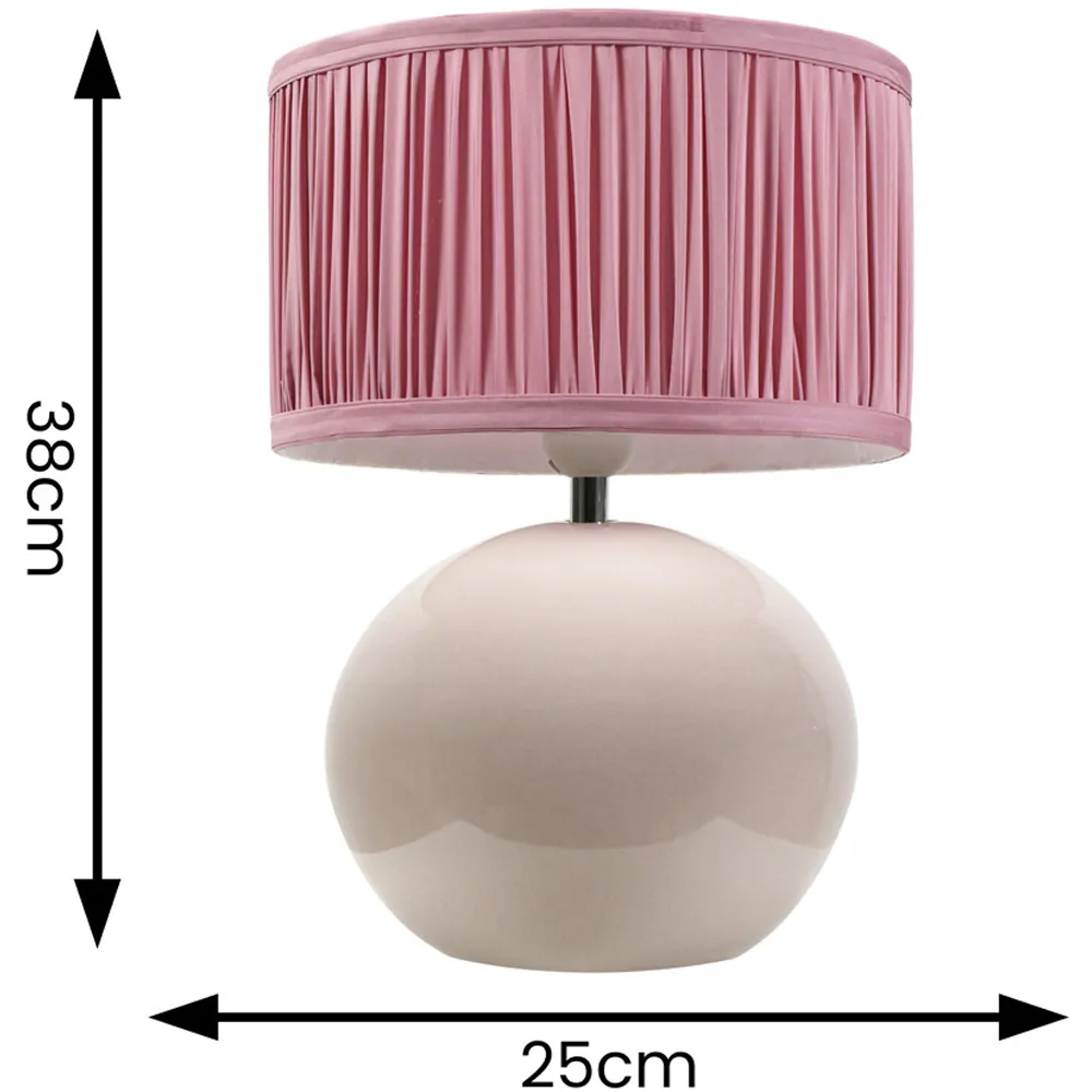 Bosco Ruched Pleated Drum Shade LED Table Lamp - Pink, Ceramic