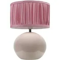 Bosco Ruched Pleated Drum Shade LED Table Lamp - Pink, Ceramic