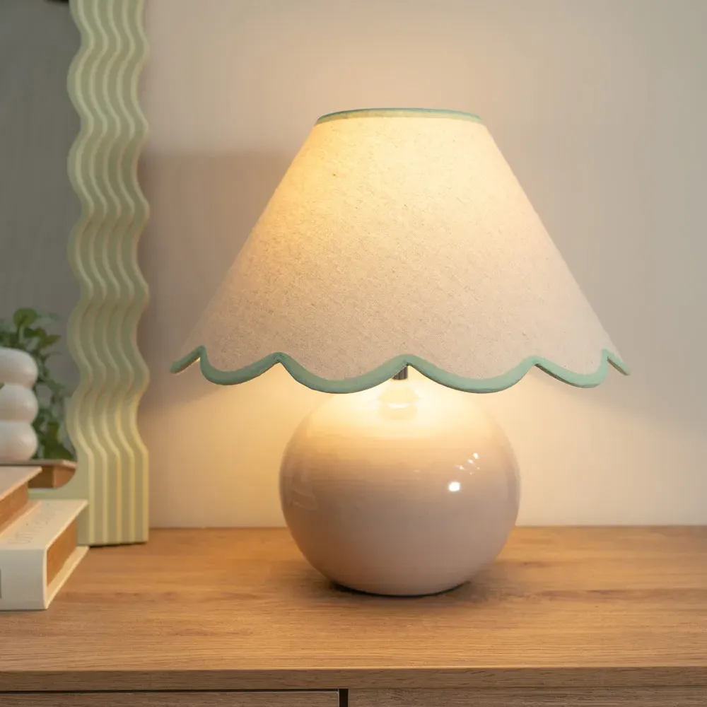 Bosco Scallop Shade Ceramic LED Table Lamp - Stone, Ceramic