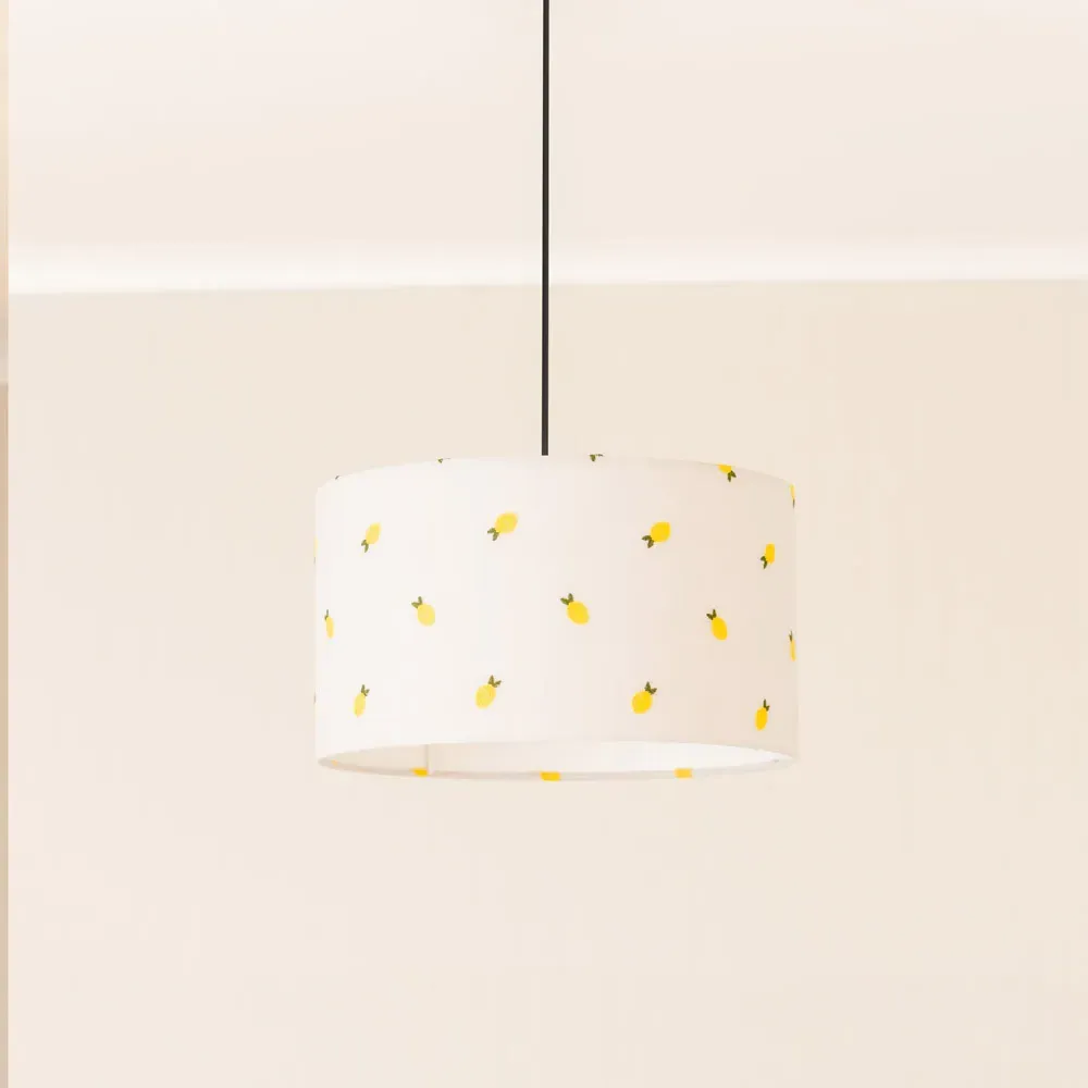 Brae Medium Drum Lamp Shade with Lemon Embroidery - Cream