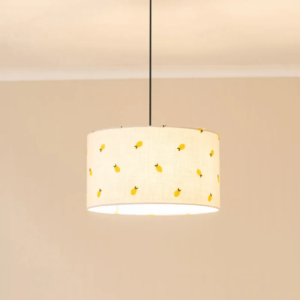 Brae Medium Drum Lamp Shade with Lemon Embroidery - Cream