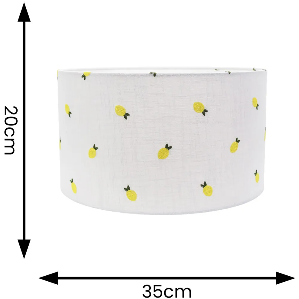 Brae Medium Drum Lamp Shade with Lemon Embroidery - Cream