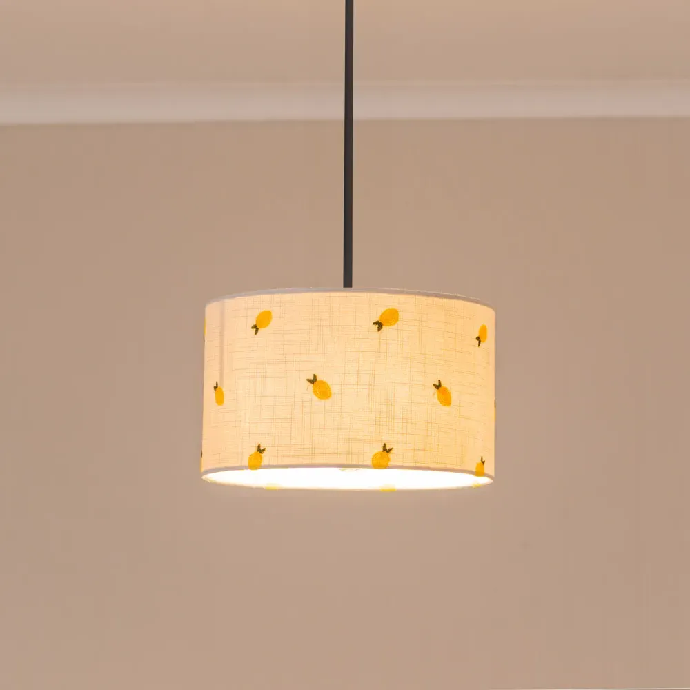 Brae Small Drum Lamp Shade with Lemon Embroidery - Cream