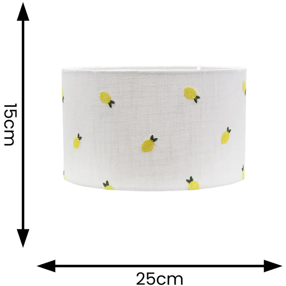 Brae Small Drum Lamp Shade with Lemon Embroidery - Cream