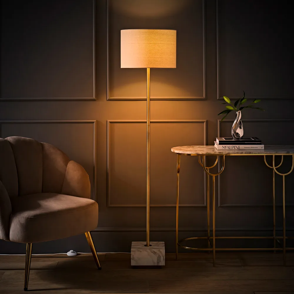 Britney Drum Shade Floor Lamp - Gold, Marble