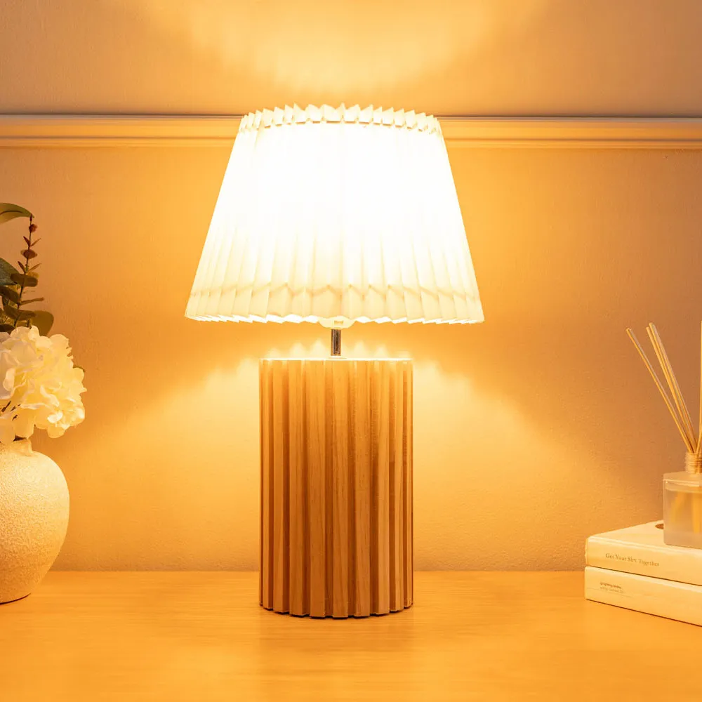 Brooke Pleated Shade LED Table Lamp - Cream, Wood