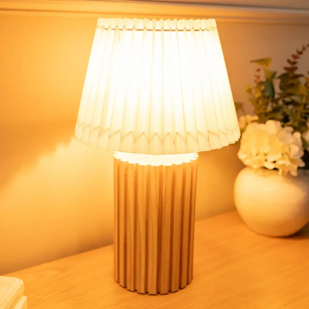 Brooke Pleated Shade LED Table Lamp - Cream, Wood