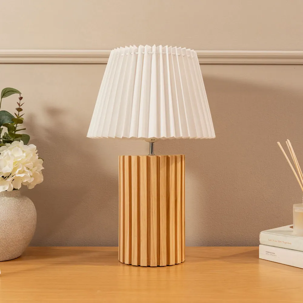 Brooke Pleated Shade LED Table Lamp - Cream, Wood