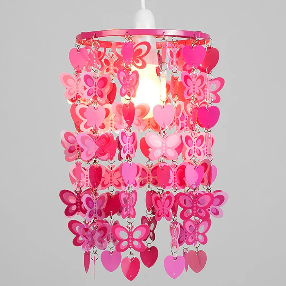 Butterfly and Hearts Droplet Pendant Shade - Pink
