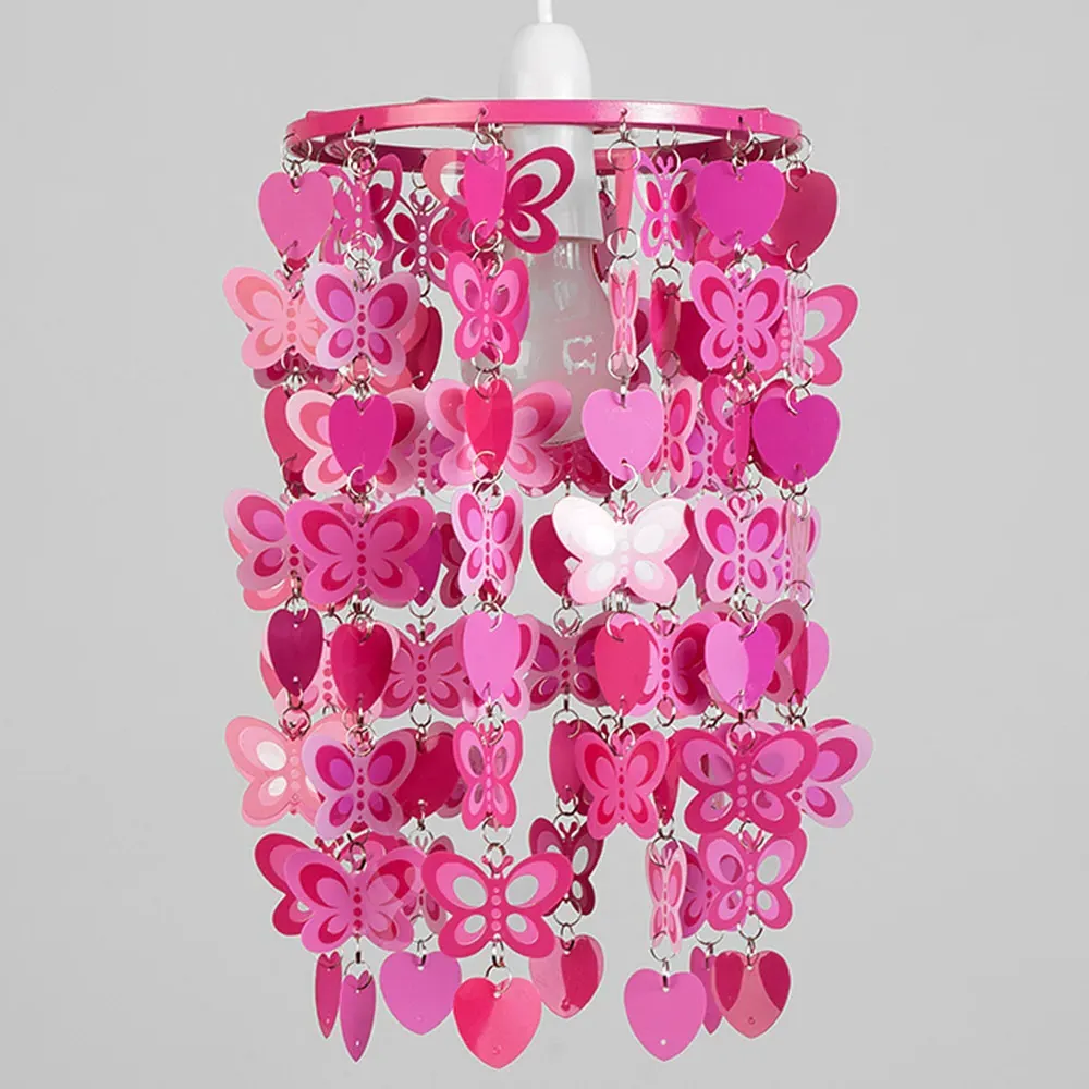 Butterfly and Hearts Droplet Pendant Shade - Pink