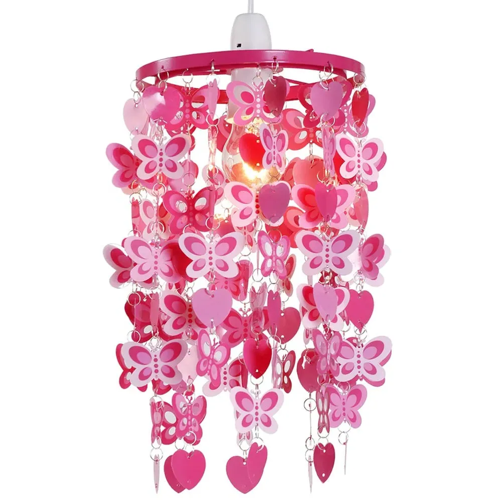 Butterfly and Hearts Droplet Pendant Shade - Pink image