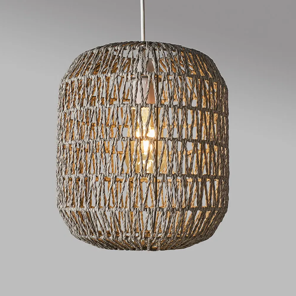 Cabral Cylinder Pendant Shade - Grey, Woven Rope