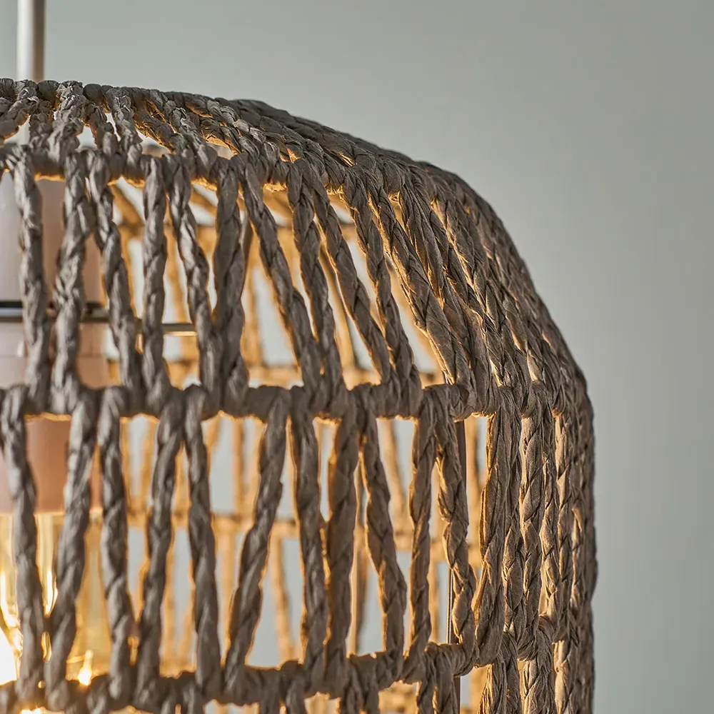 Cabral Cylinder Pendant Shade - Grey, Woven Rope