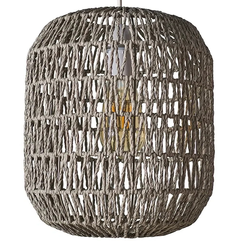 Cabral Cylinder Pendant Shade - Grey, Woven Rope image
