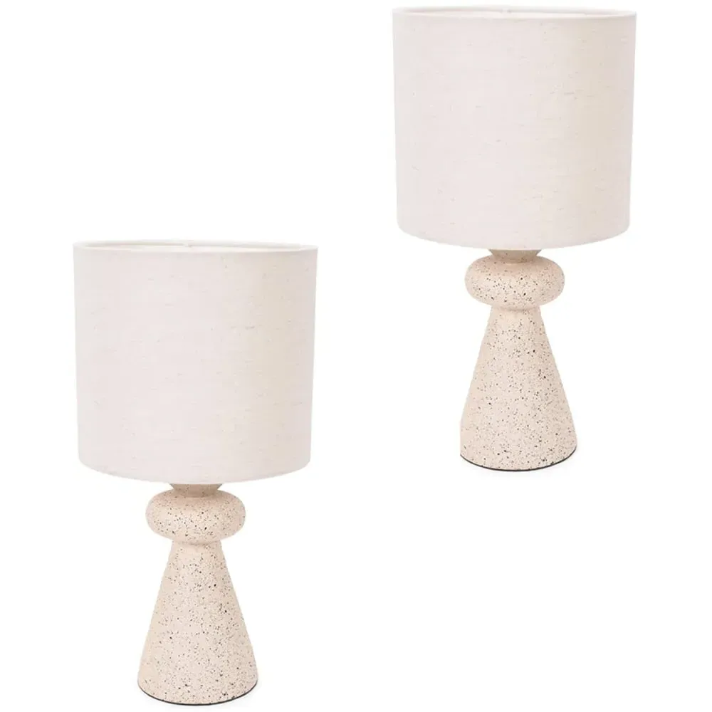 Cady Set of 2 Stone Effect Drum Shade LED Table Lamps - Cream