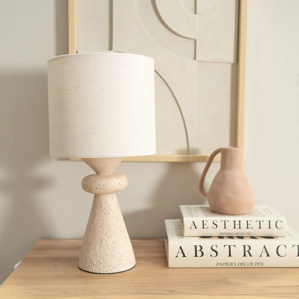 Cady Stone Effect Drum Shade LED Table Lamp - Cream