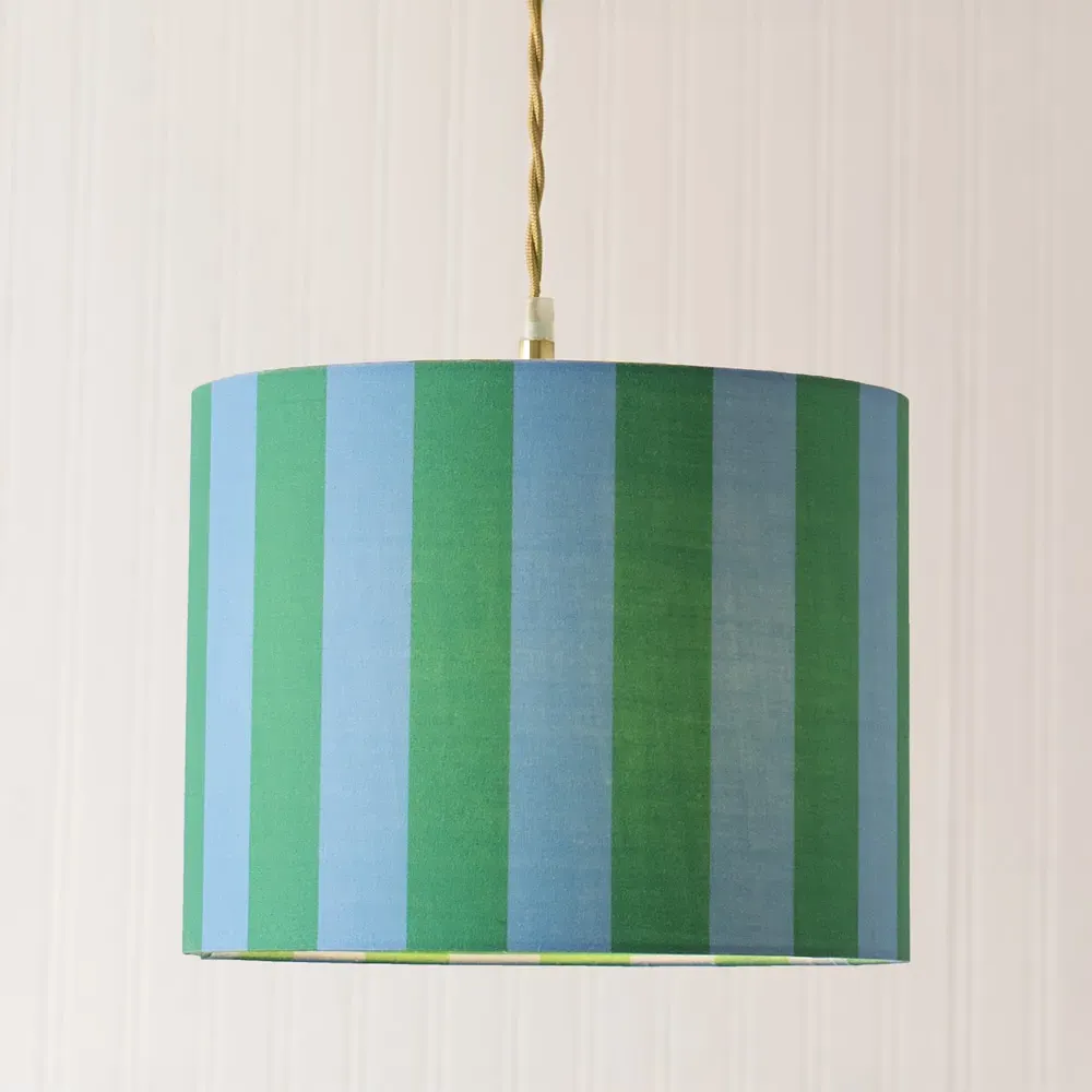 Callie Large Drum Lamp Shade - Blue and Green Stripe, Fabric