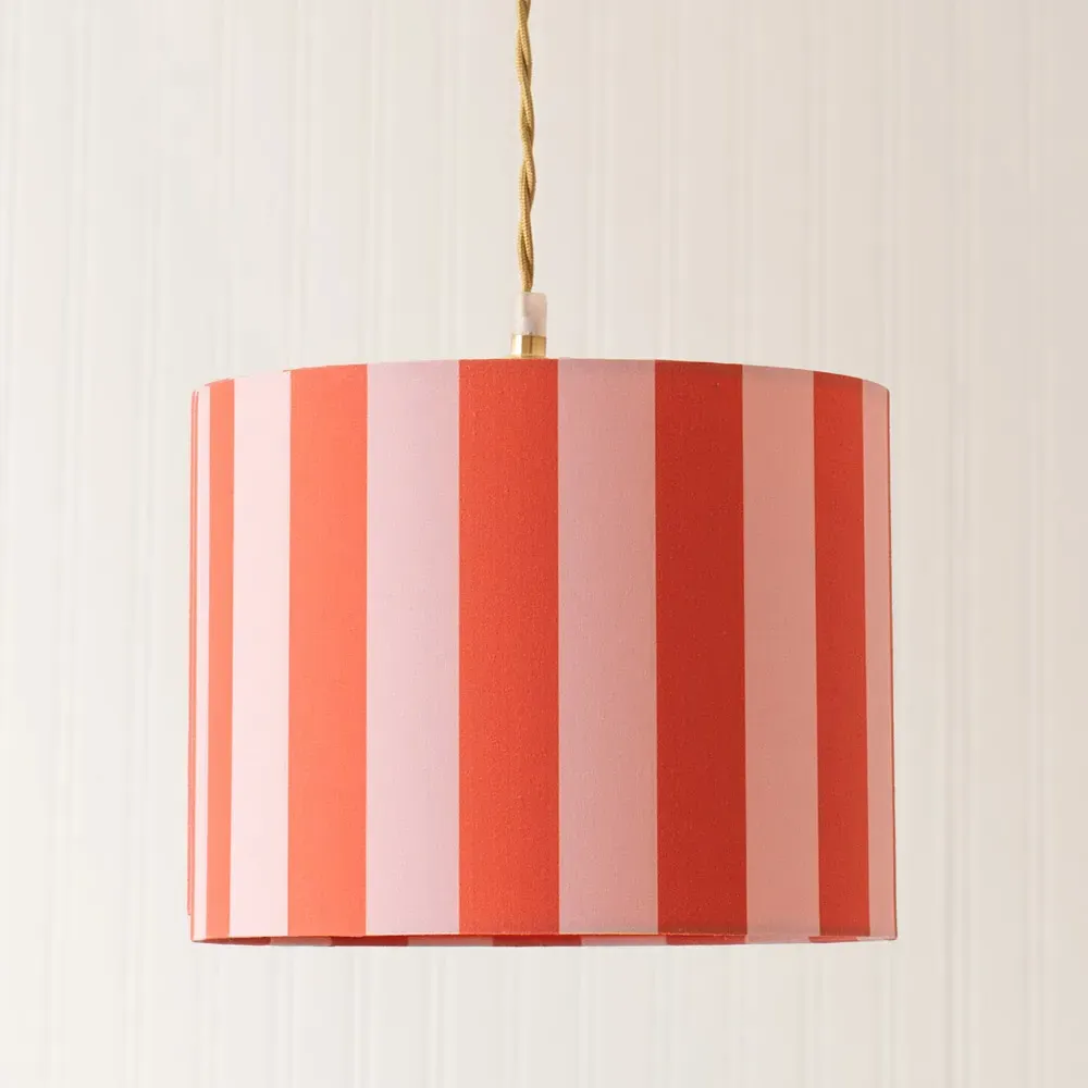 Callie Large Drum Lamp Shade - Orange and Pink Stripe, Fabric