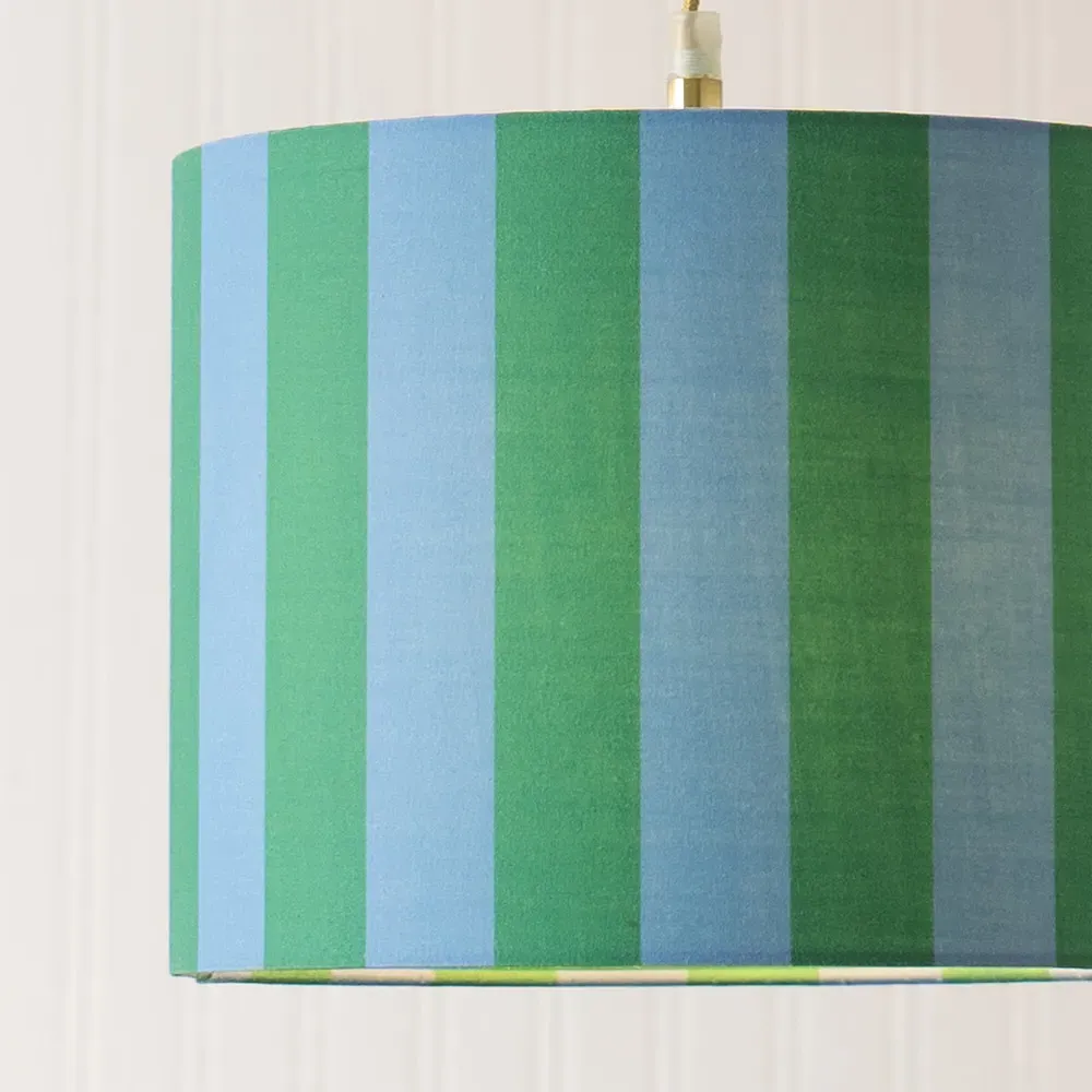 Callie Small Drum Lamp Shade - Blue and Green Stripe, Fabric
