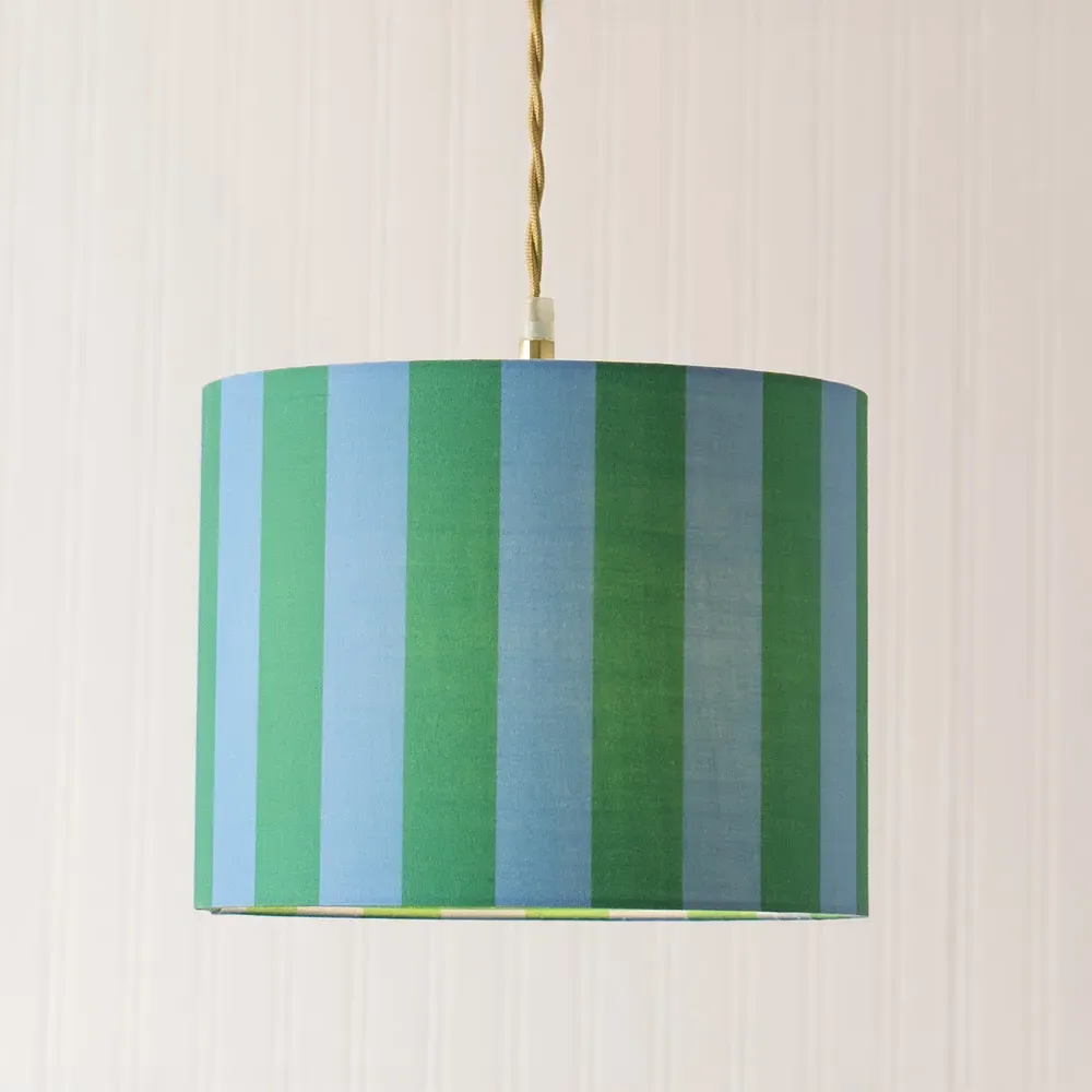 Callie Small Drum Lamp Shade - Blue and Green Stripe, Fabric
