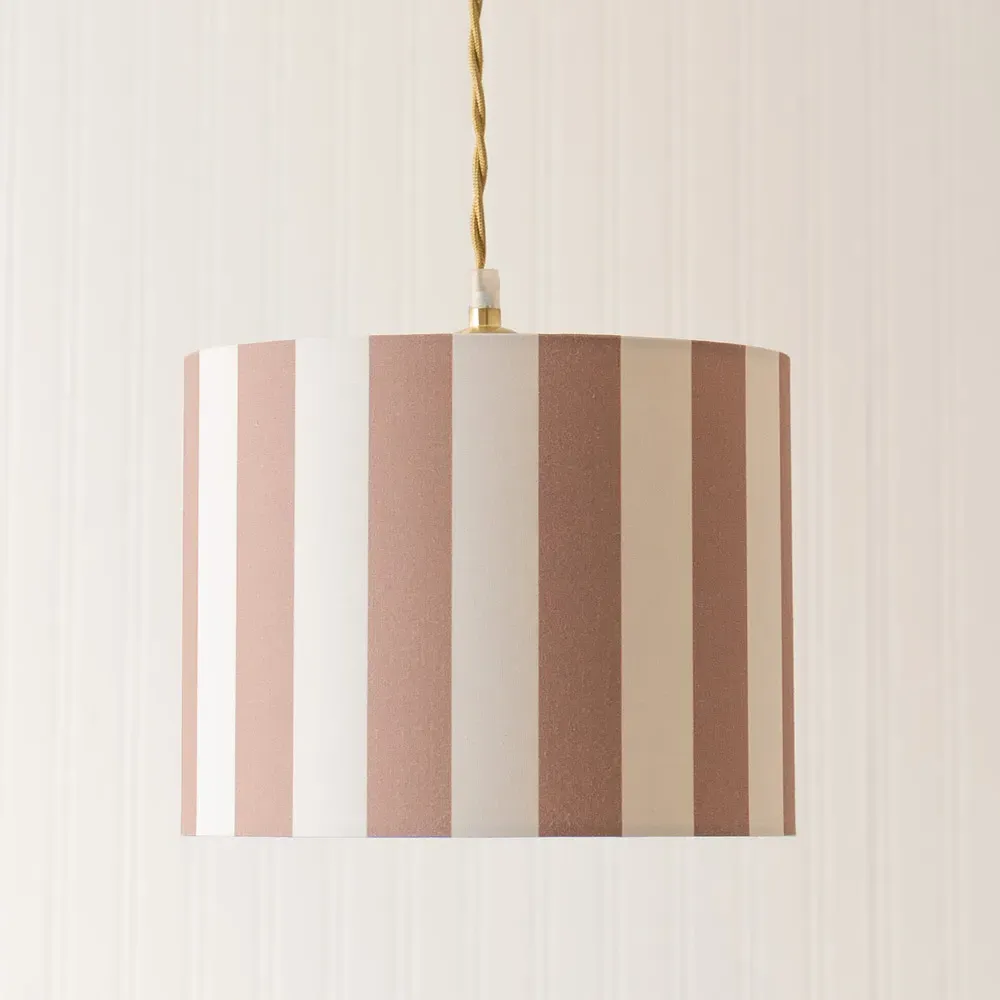 Callie Small Drum Lamp Shade - Natural and Brown Stripe, Fabric