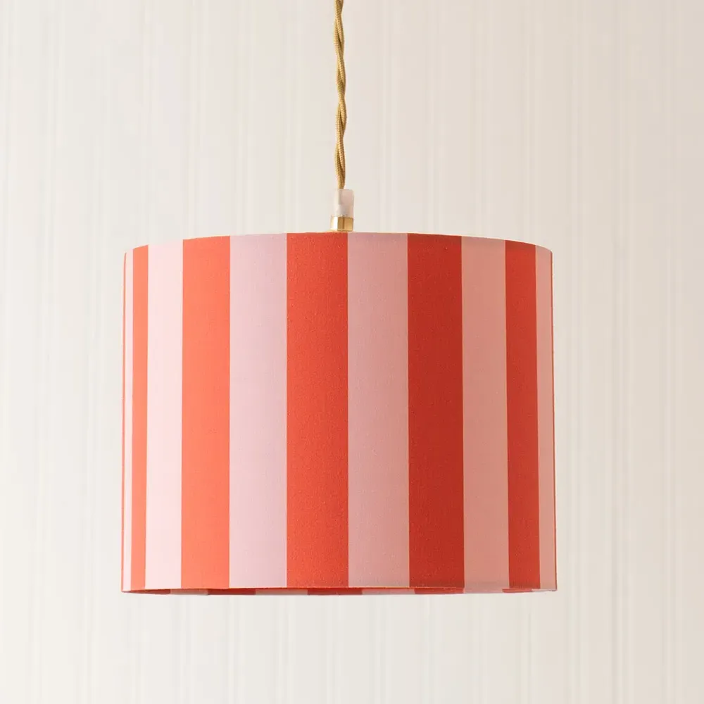Callie Small Drum Lamp Shade - Orange and Pink Stripe, Fabric