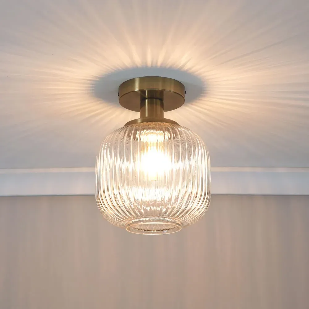 Calpe Clear Shade LED Flush Ceiling Light - Gold