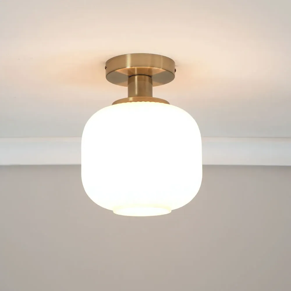 Calpe Opal Frosted Shade LED Flush Ceiling Light - White, Gold