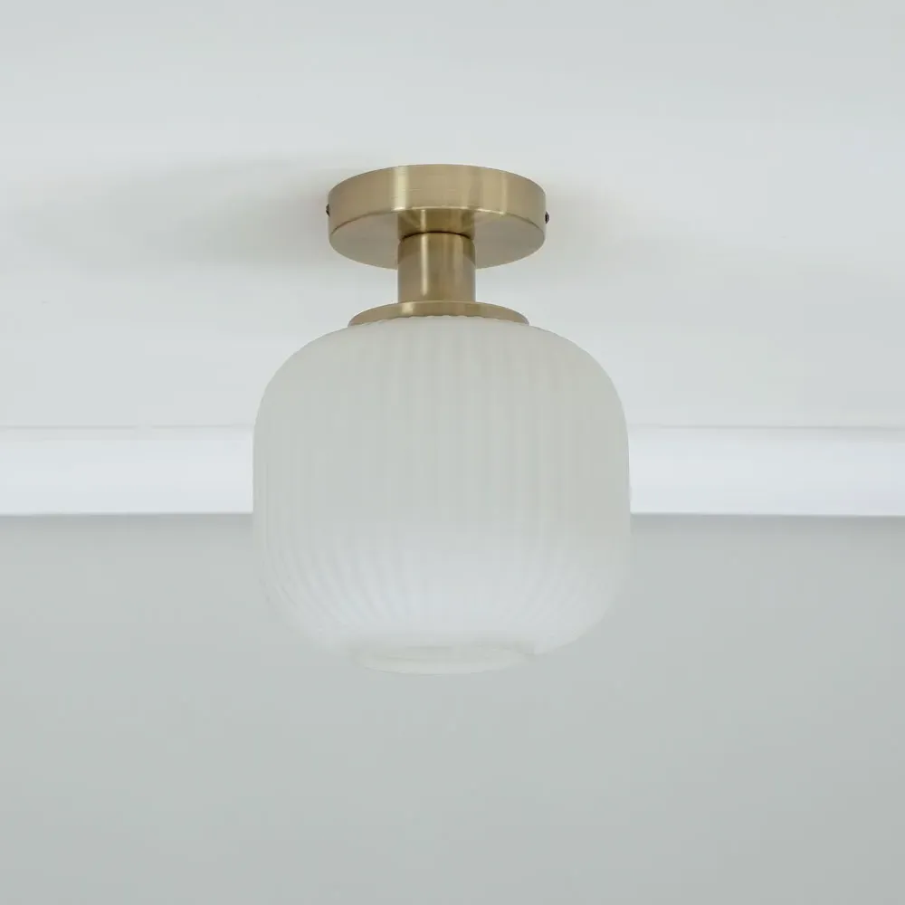 Calpe Opal Frosted Shade LED Flush Ceiling Light - White, Gold