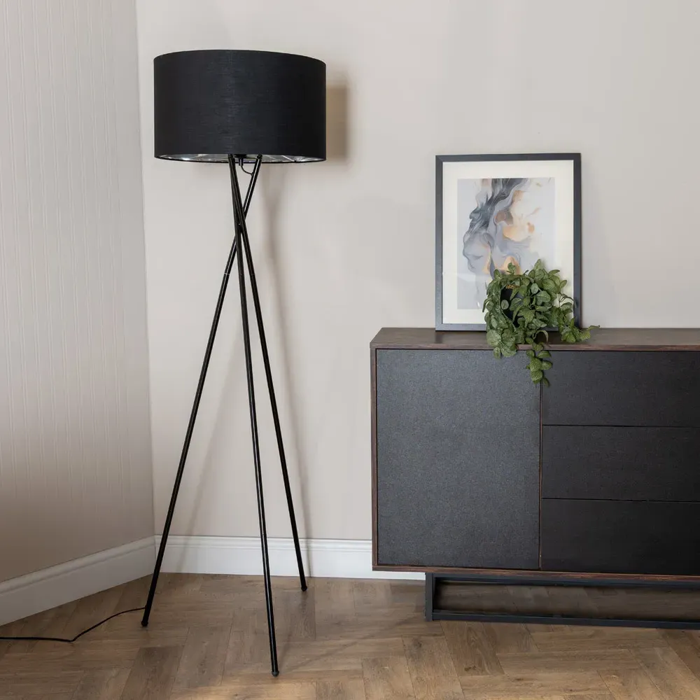 Camden Tripod Floor Lamp with Bulb - Black, Metal