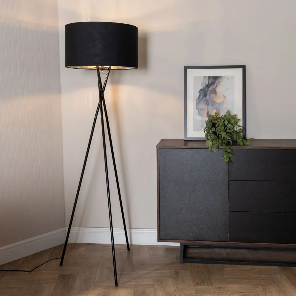 Camden Tripod Floor Lamp with Bulb - Black, Metal