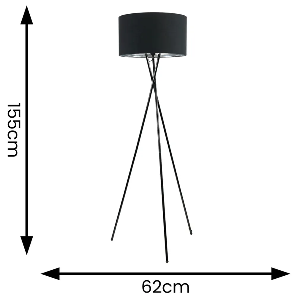 Camden Tripod Floor Lamp with Bulb - Black, Metal