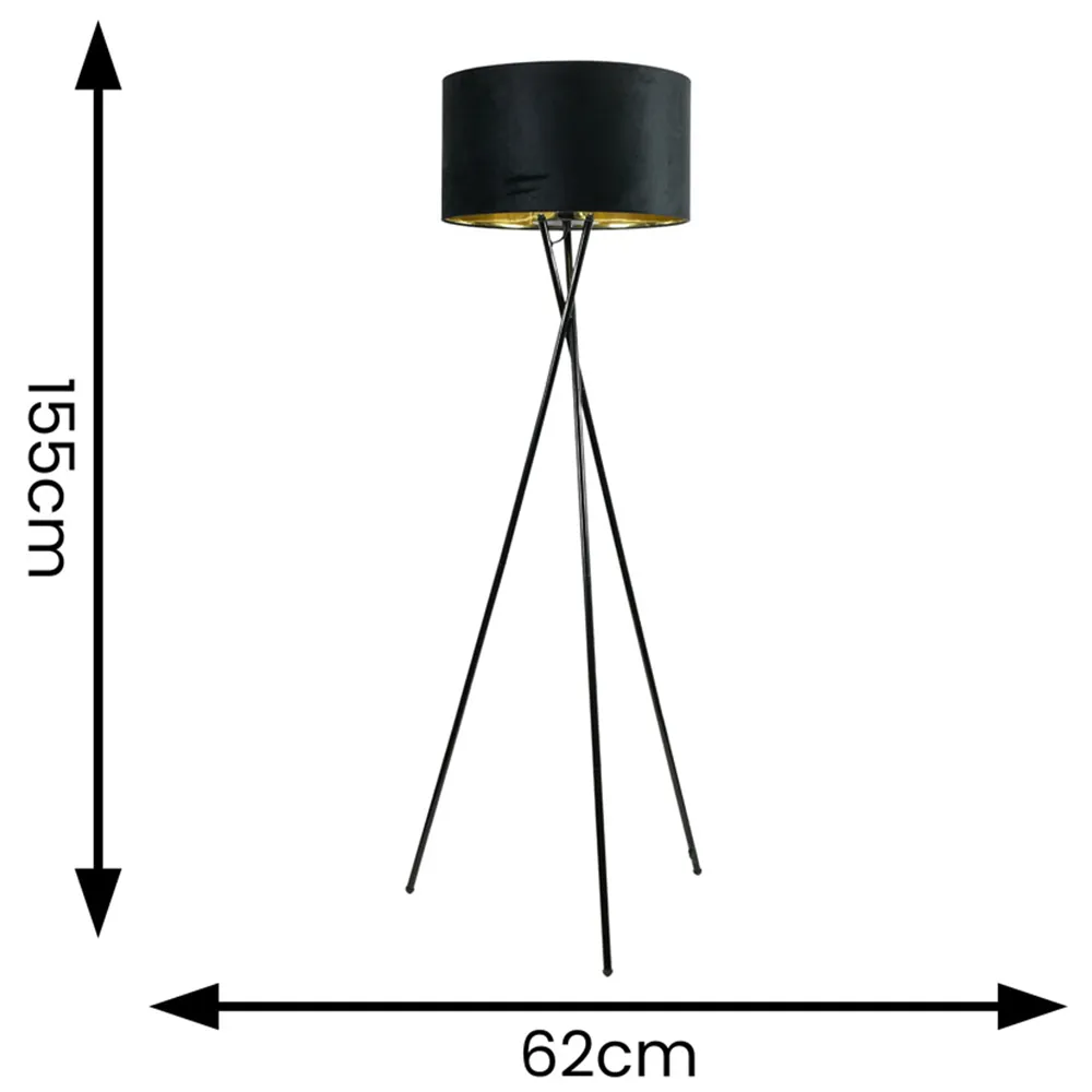 Camden Tripod Floor Lamp with Bulb - Black, Velvet