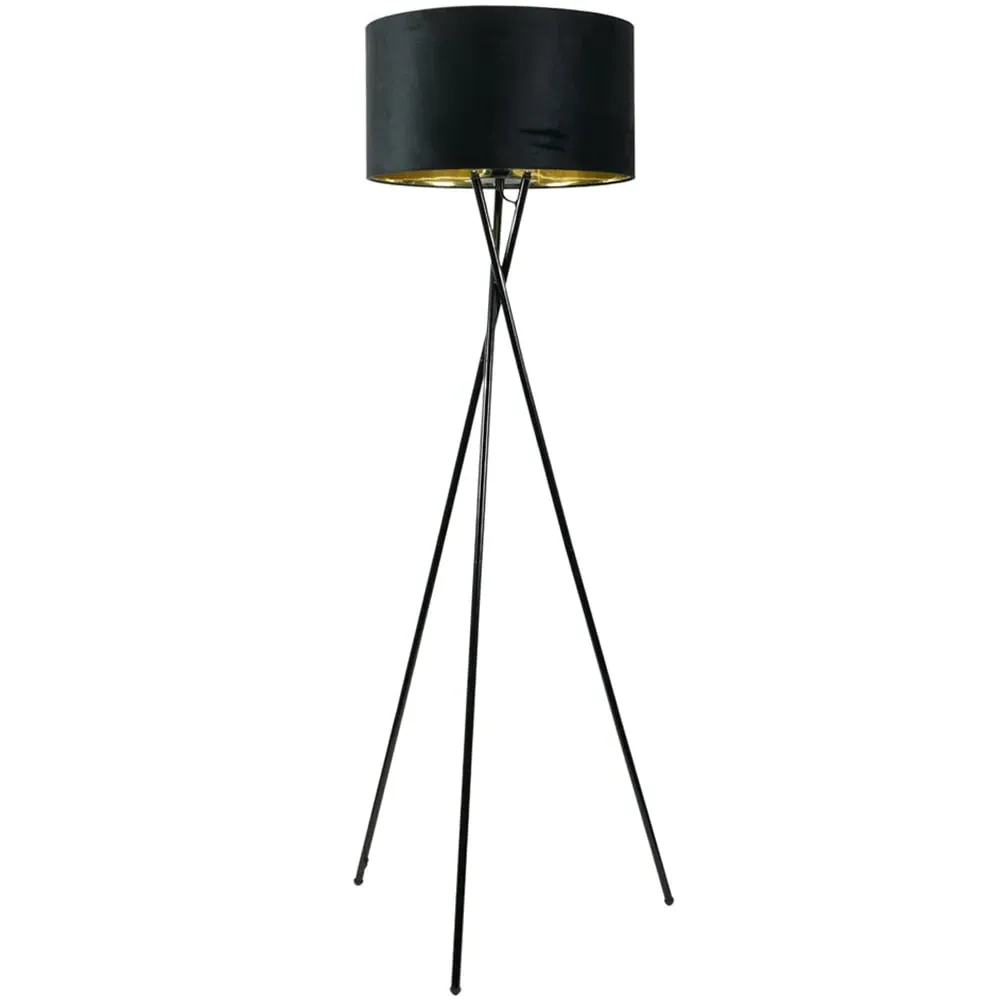 Camden Tripod Floor Lamp with Bulb - Black, Velvet