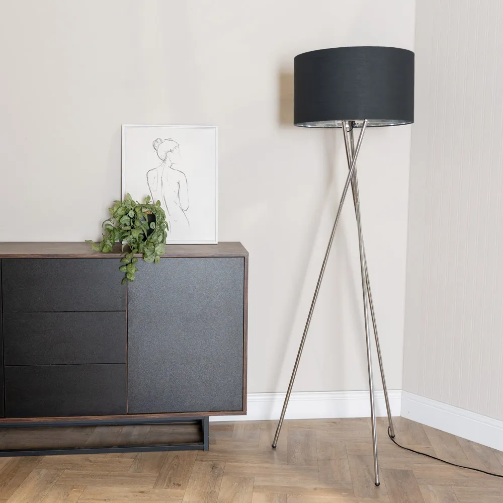 Camden Tripod Floor Lamp with Foot Switch - Black, Chrome