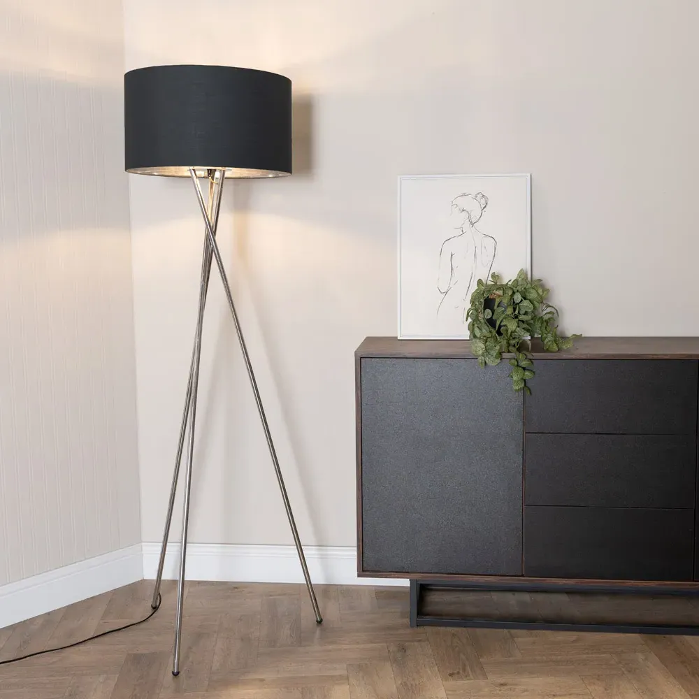 Camden Tripod Floor Lamp with Foot Switch - Black, Chrome
