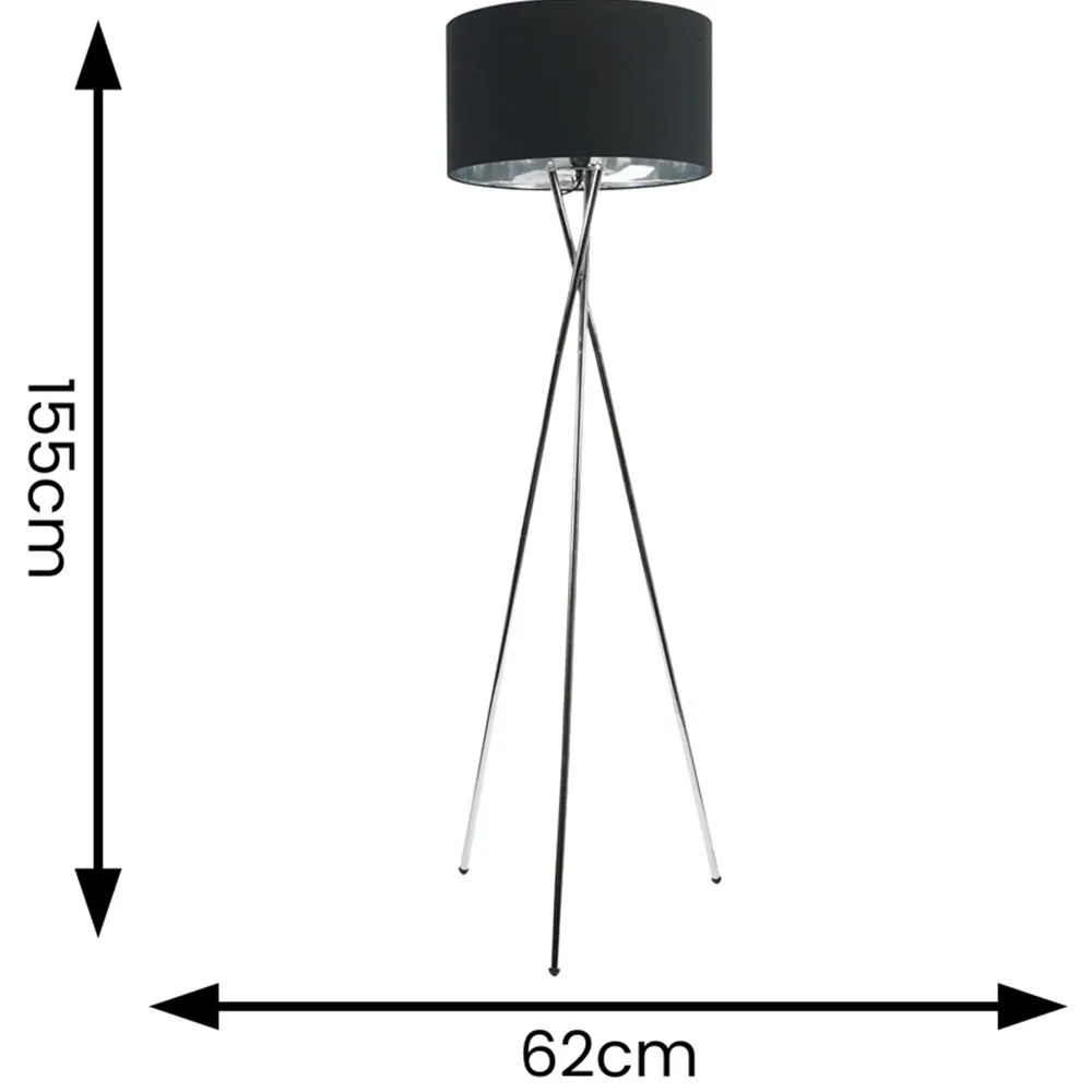 Camden Tripod Floor Lamp with Foot Switch - Black, Chrome