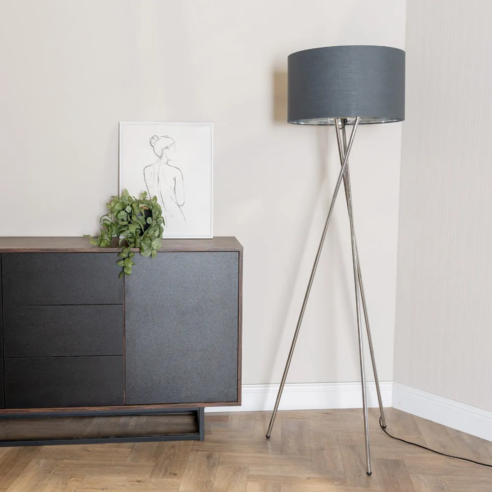 Camden Tripod Floor Lamp with Foot Switch - Charcoal, Chrome