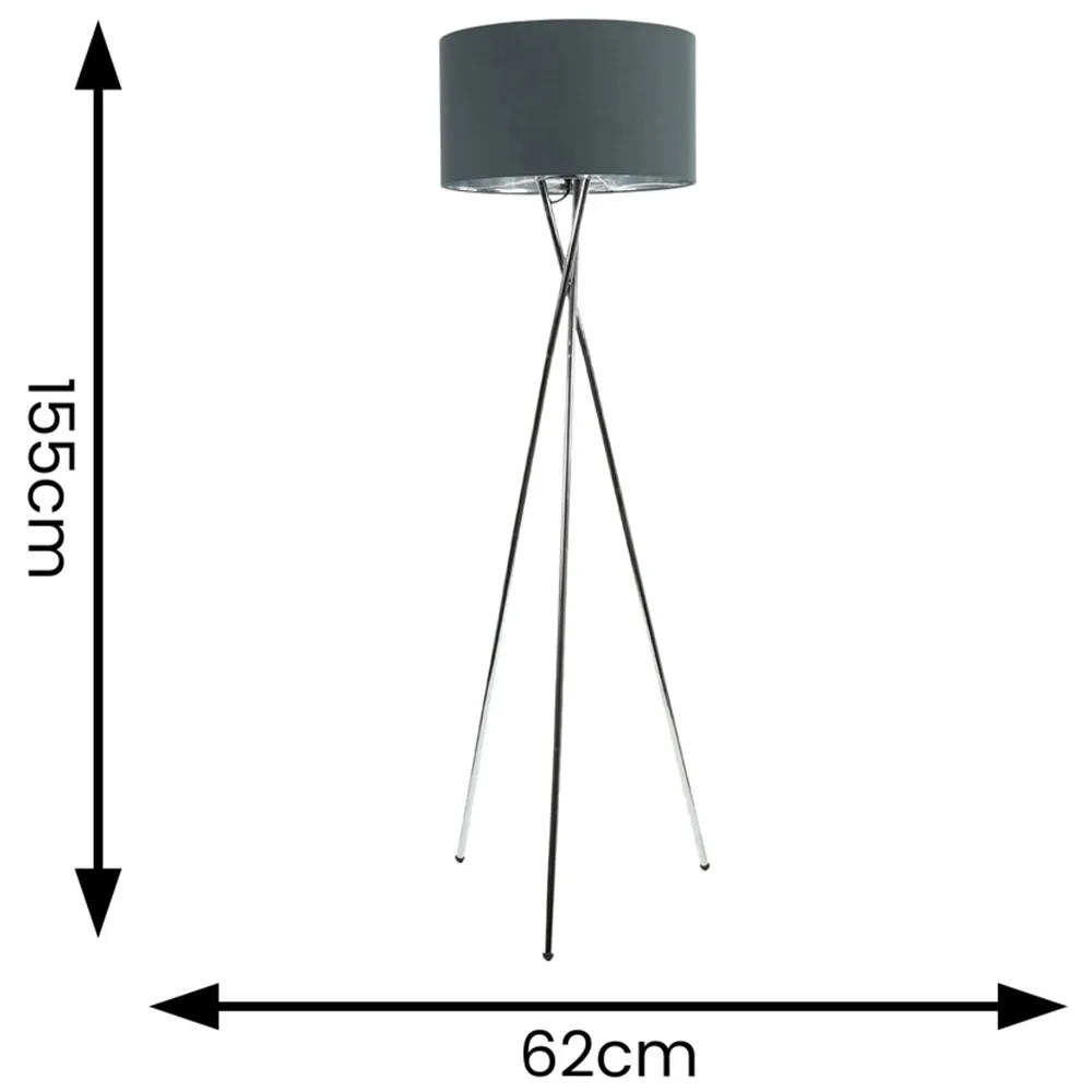 Camden Tripod Floor Lamp with Foot Switch - Charcoal, Chrome