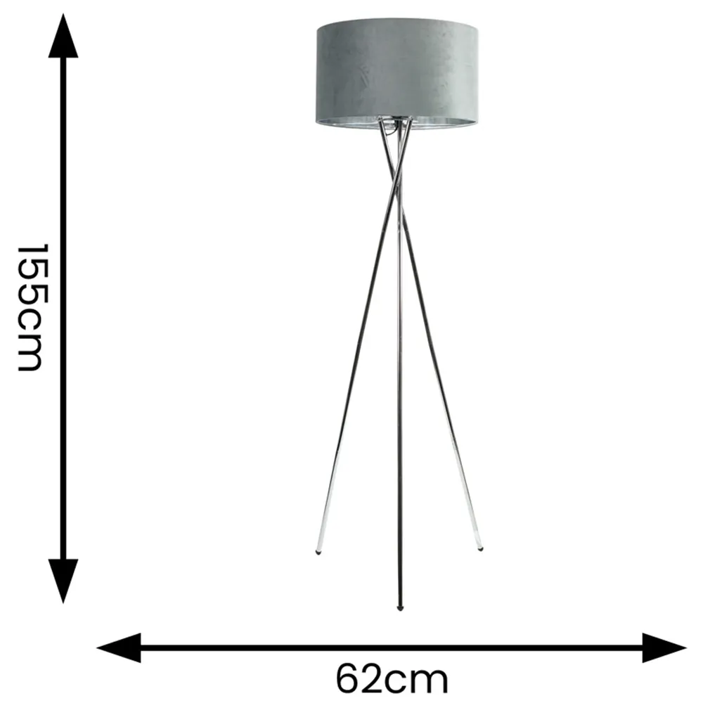 Camden Tripod Floor Lamp with Foot Switch - Grey, Chrome