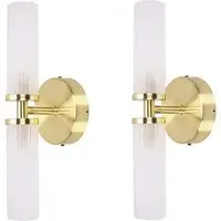 Canya 2 Way Up Down LED Wall Light 2 Pack - Gold, Reeded Glass