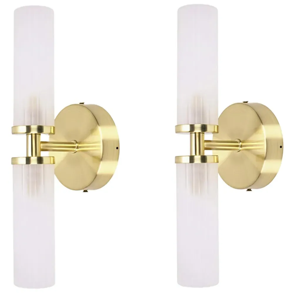 Canya 2 Way Up Down LED Wall Light 2 Pack - Gold, Reeded Glass