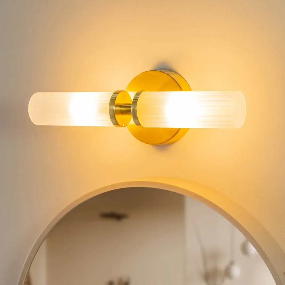 Canya 2 Way Up Down LED Wall Light - Gold, Reeded Glass